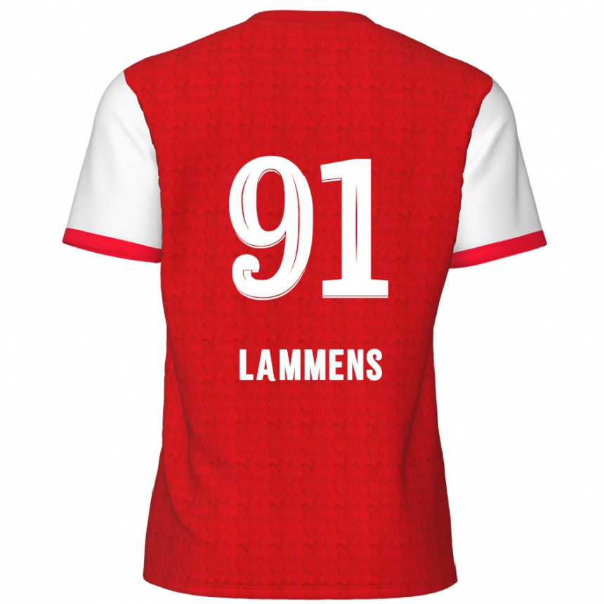 Kids Football Senne Lammens #91 Red White Home Jersey 2024/25 T-Shirt Nz