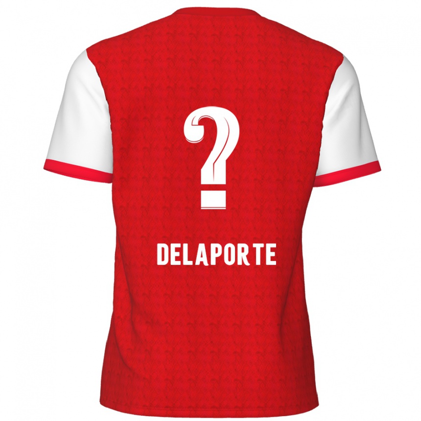 Kids Football Kyano Delaporte #0 Red White Home Jersey 2024/25 T-Shirt Nz