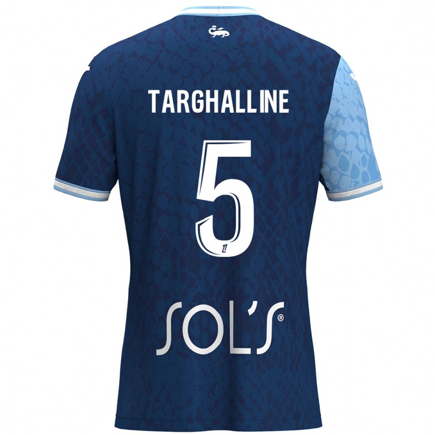 Kids Football Oussama Targhalline #5 Sky Blue Dark Blue Home Jersey 2024/25 T-Shirt Nz