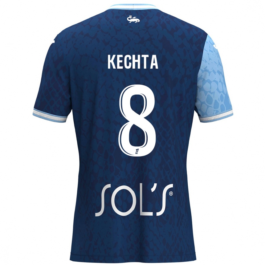 Kids Football Yassine Kechta #8 Sky Blue Dark Blue Home Jersey 2024/25 T-Shirt Nz