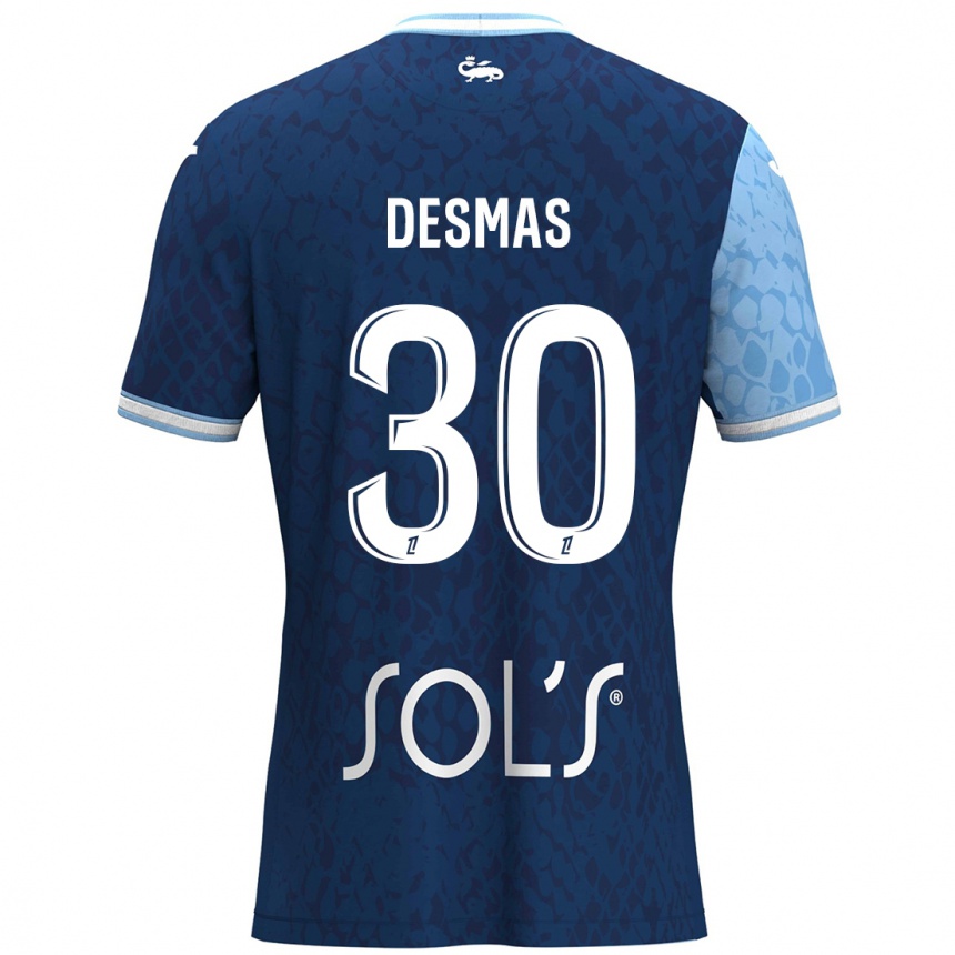 Kids Football Arthur Desmas #30 Sky Blue Dark Blue Home Jersey 2024/25 T-Shirt Nz