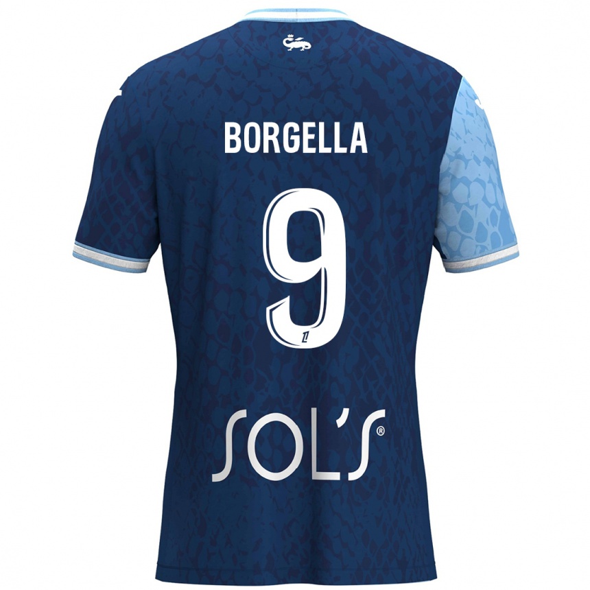 Kids Football Roselord Borgella #9 Sky Blue Dark Blue Home Jersey 2024/25 T-Shirt Nz