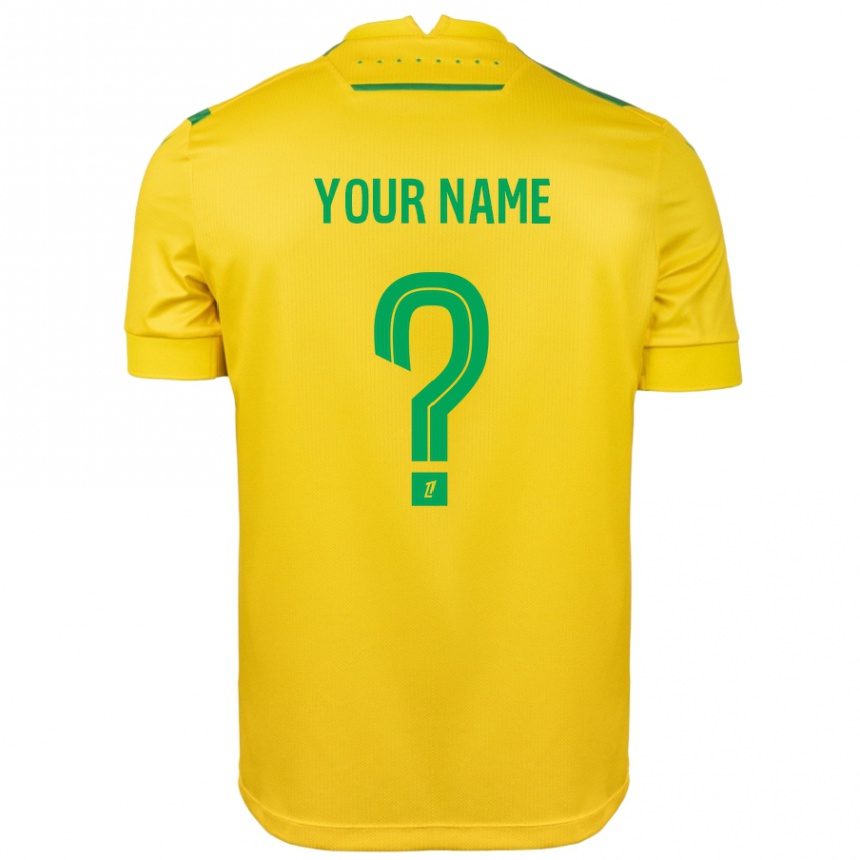 Kids Football Your Name #0 Yellow Green Home Jersey 2024/25 T-Shirt Nz