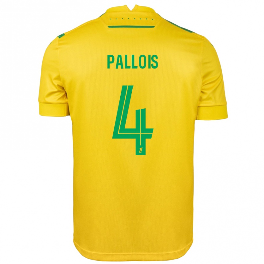 Kids Football Nicolas Pallois #4 Yellow Green Home Jersey 2024/25 T-Shirt Nz