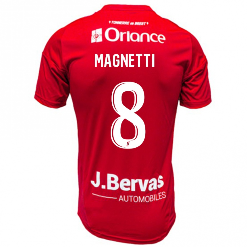 Kids Football Hugo Magnetti #8 Red White Home Jersey 2024/25 T-Shirt Nz