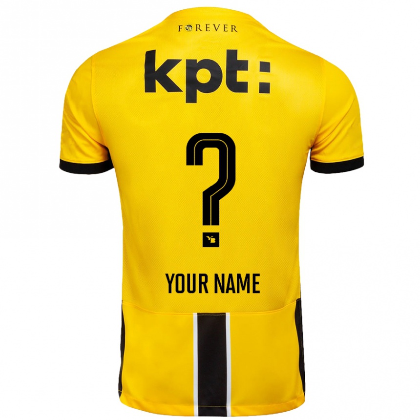 Kids Football Your Name #0 Yellow Black Home Jersey 2024/25 T-Shirt Nz