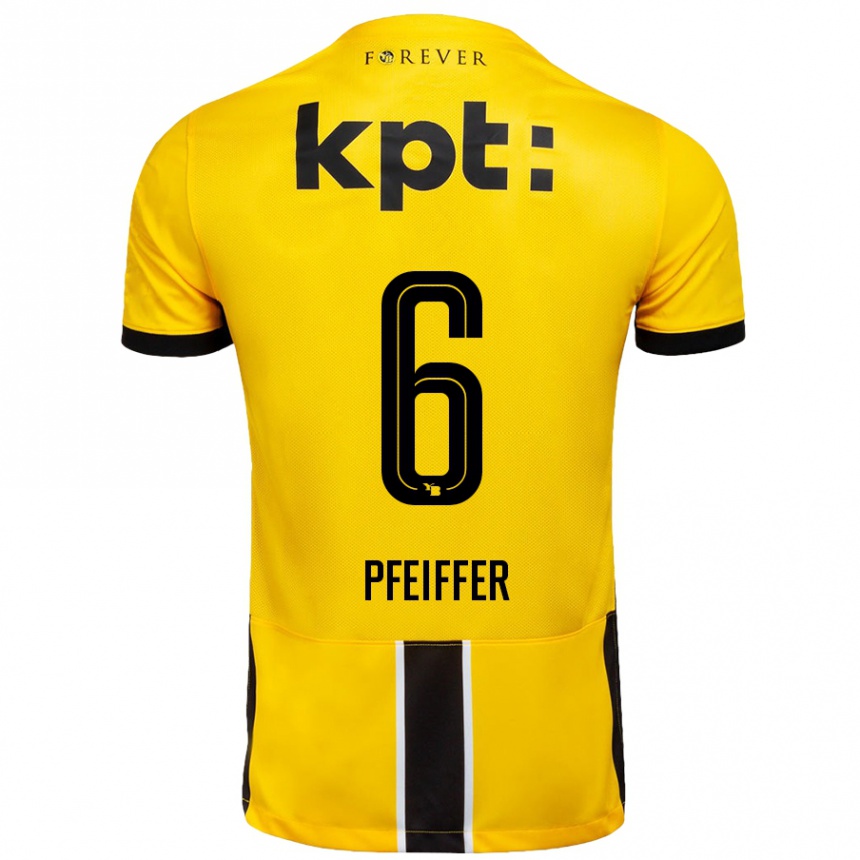 Kids Football Patric Pfeiffer #6 Yellow Black Home Jersey 2024/25 T-Shirt Nz