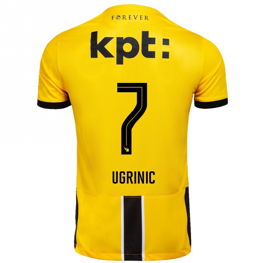 Kids Football Filip Ugrinic #7 Yellow Black Home Jersey 2024/25 T-Shirt Nz