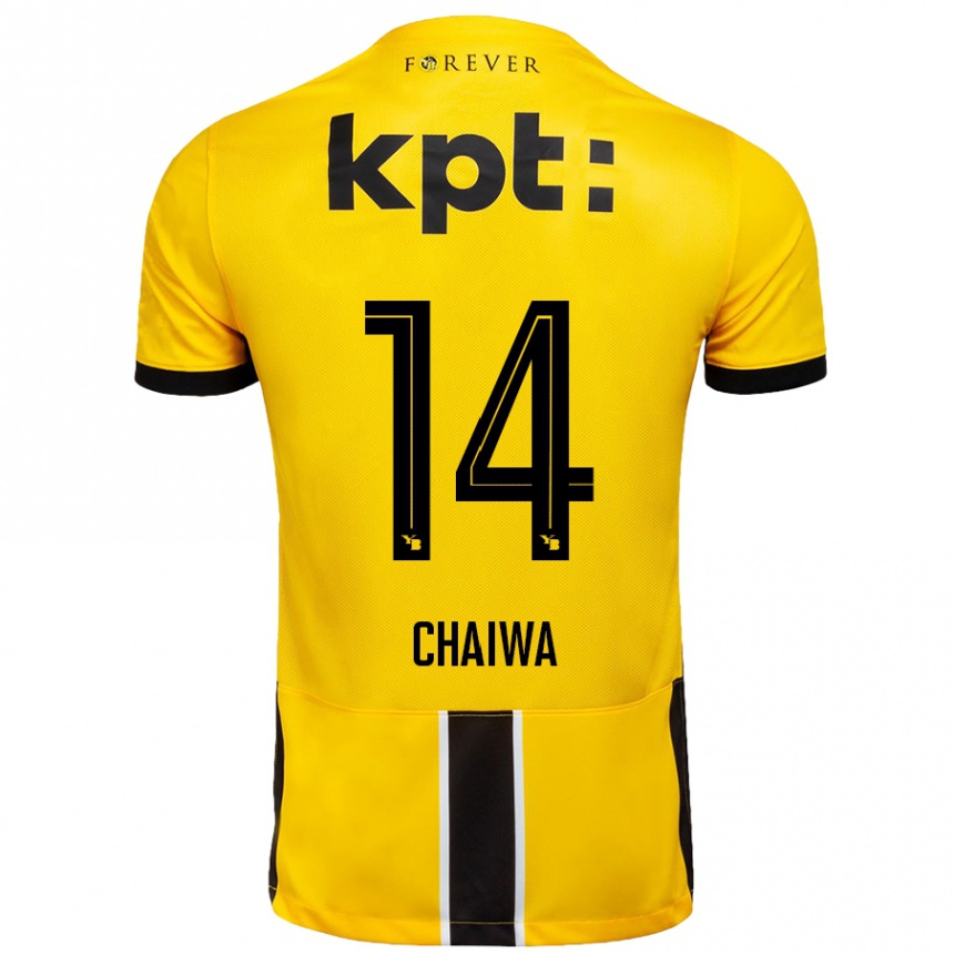 Kids Football Miguel Chaiwa #14 Yellow Black Home Jersey 2024/25 T-Shirt Nz