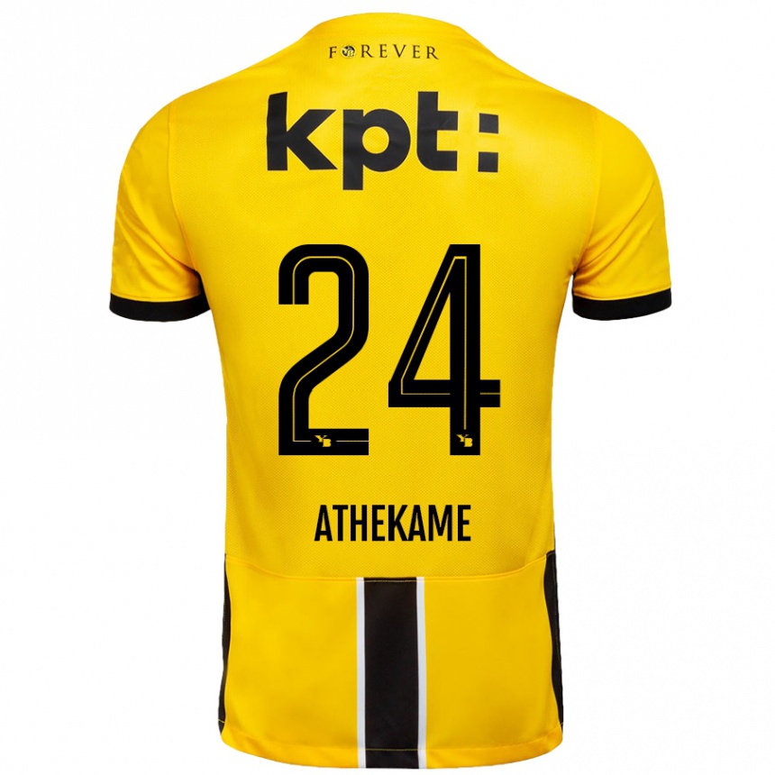 Kids Football Zachary Athekame #24 Yellow Black Home Jersey 2024/25 T-Shirt Nz