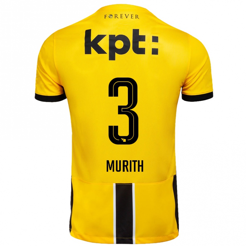 Kids Football Tom Murith #3 Yellow Black Home Jersey 2024/25 T-Shirt Nz