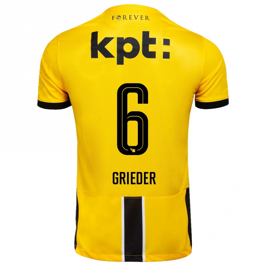 Kids Football Lionel Grieder #6 Yellow Black Home Jersey 2024/25 T-Shirt Nz