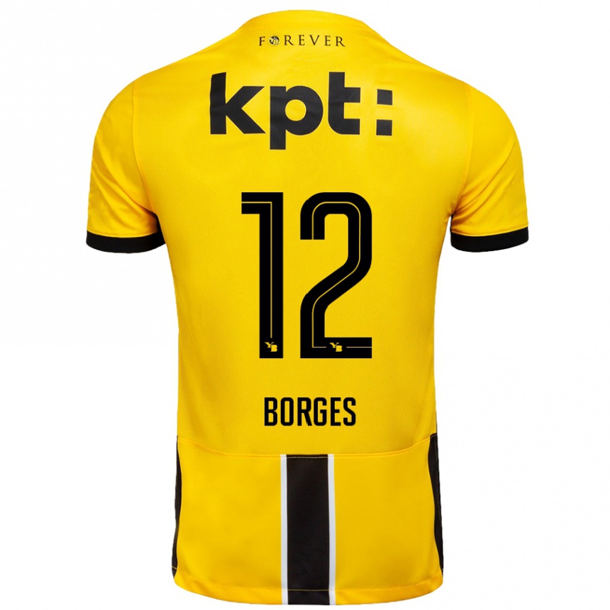 Kids Football David Borges #12 Yellow Black Home Jersey 2024/25 T-Shirt Nz