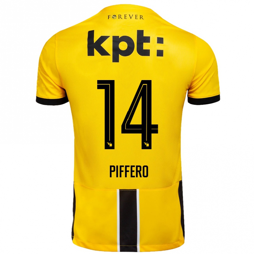 Kids Football David Piffero #14 Yellow Black Home Jersey 2024/25 T-Shirt Nz