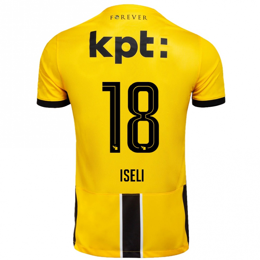 Kids Football Marco Iseli #18 Yellow Black Home Jersey 2024/25 T-Shirt Nz