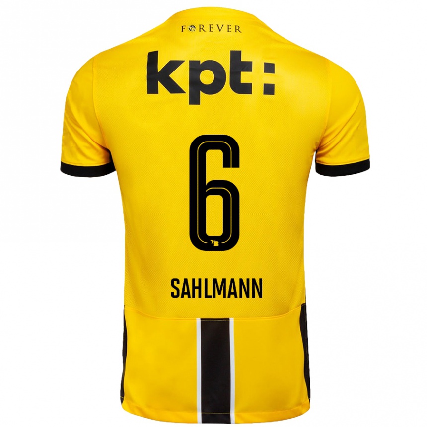 Kids Football Henrike Sahlmann #6 Yellow Black Home Jersey 2024/25 T-Shirt Nz