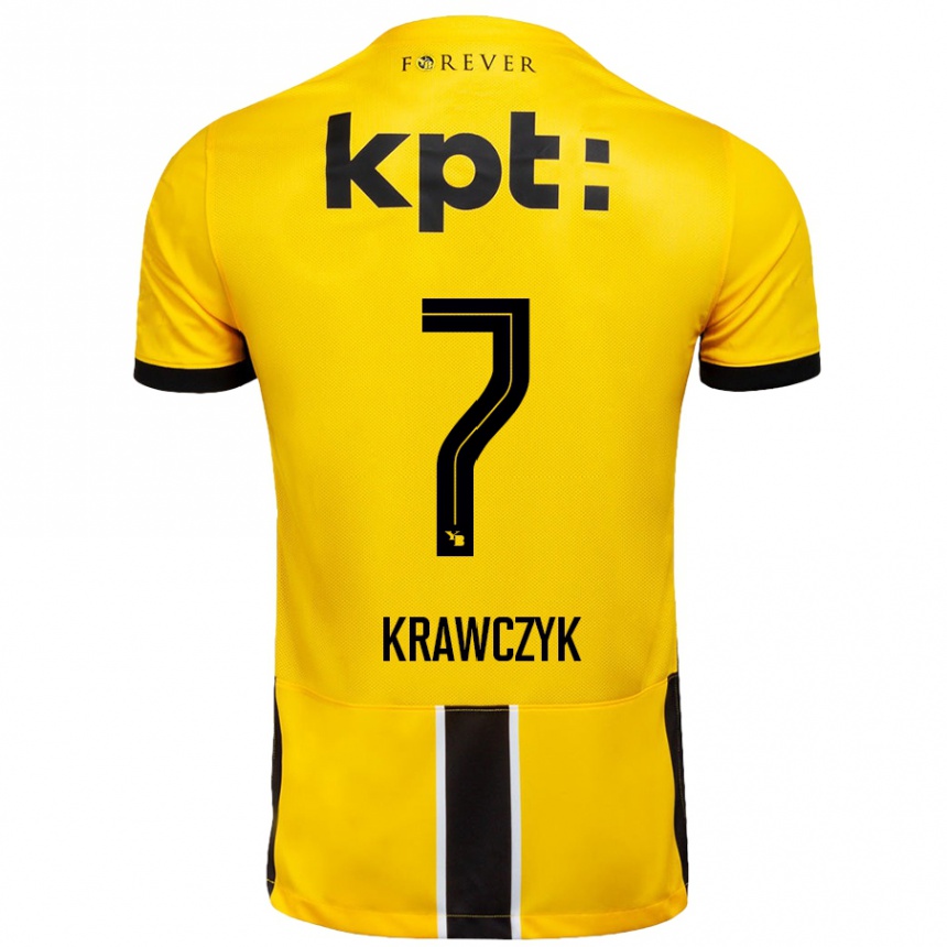 Kids Football Caroline Krawczyk #7 Yellow Black Home Jersey 2024/25 T-Shirt Nz