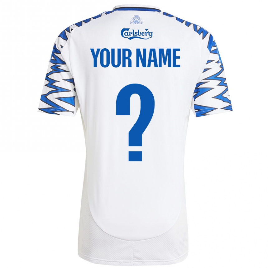 Kids Football Your Name #0 White Sky Blue Home Jersey 2024/25 T-Shirt Nz