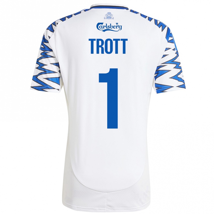 Kids Football Nathan Trott #1 White Sky Blue Home Jersey 2024/25 T-Shirt Nz