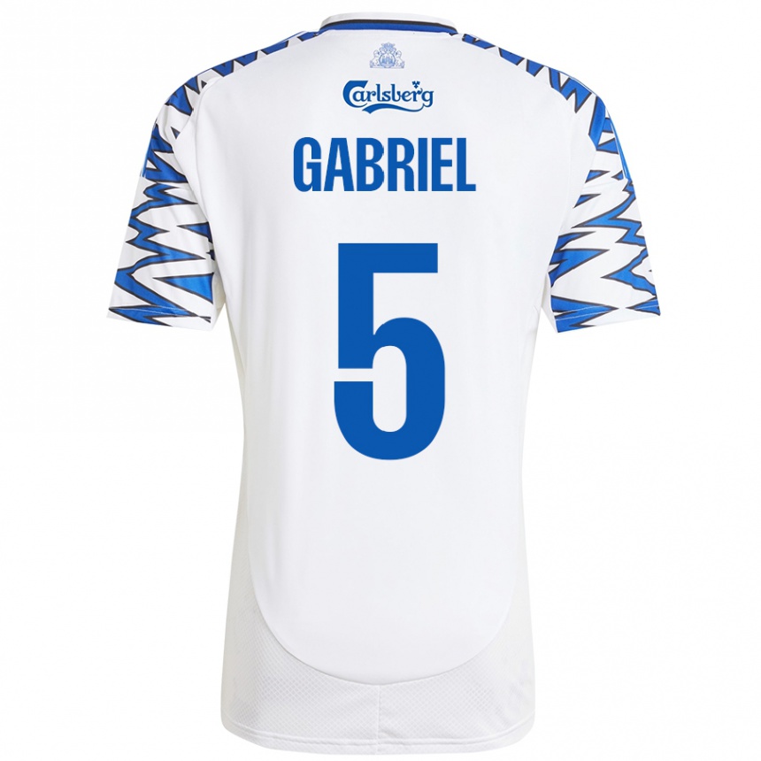 Kids Football Gabriel Pereira #5 White Sky Blue Home Jersey 2024/25 T-Shirt Nz