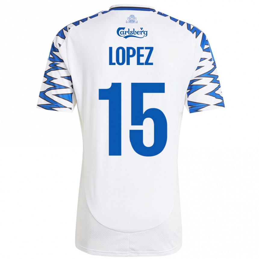 Kids Football Marcos López #15 White Sky Blue Home Jersey 2024/25 T-Shirt Nz