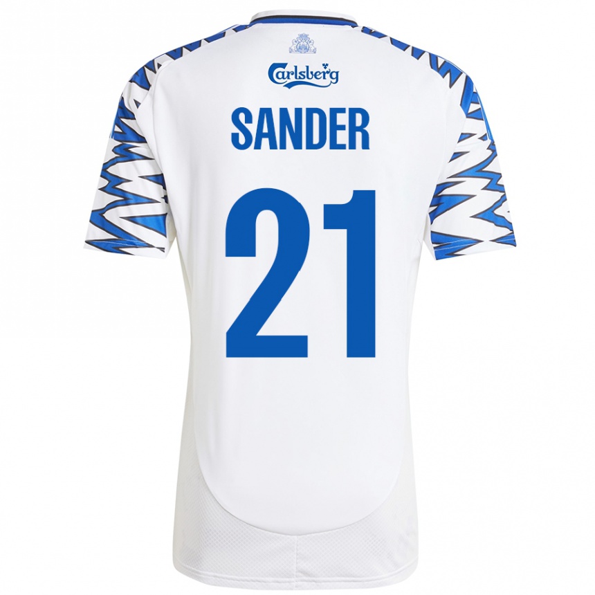 Kids Football Theo Sander #21 White Sky Blue Home Jersey 2024/25 T-Shirt Nz