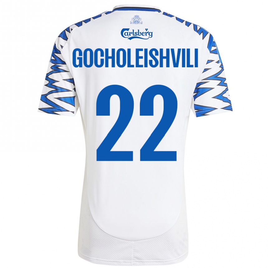 Kids Football Giorgi Gocholeishvili #22 White Sky Blue Home Jersey 2024/25 T-Shirt Nz