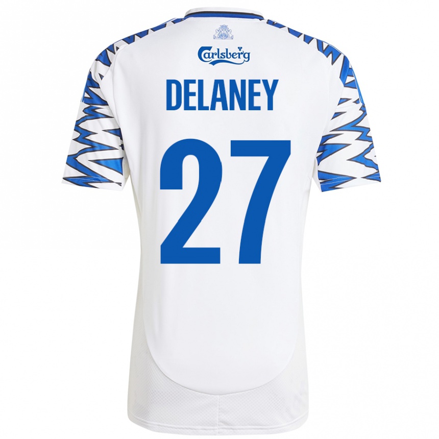 Kids Football Thomas Delaney #27 White Sky Blue Home Jersey 2024/25 T-Shirt Nz