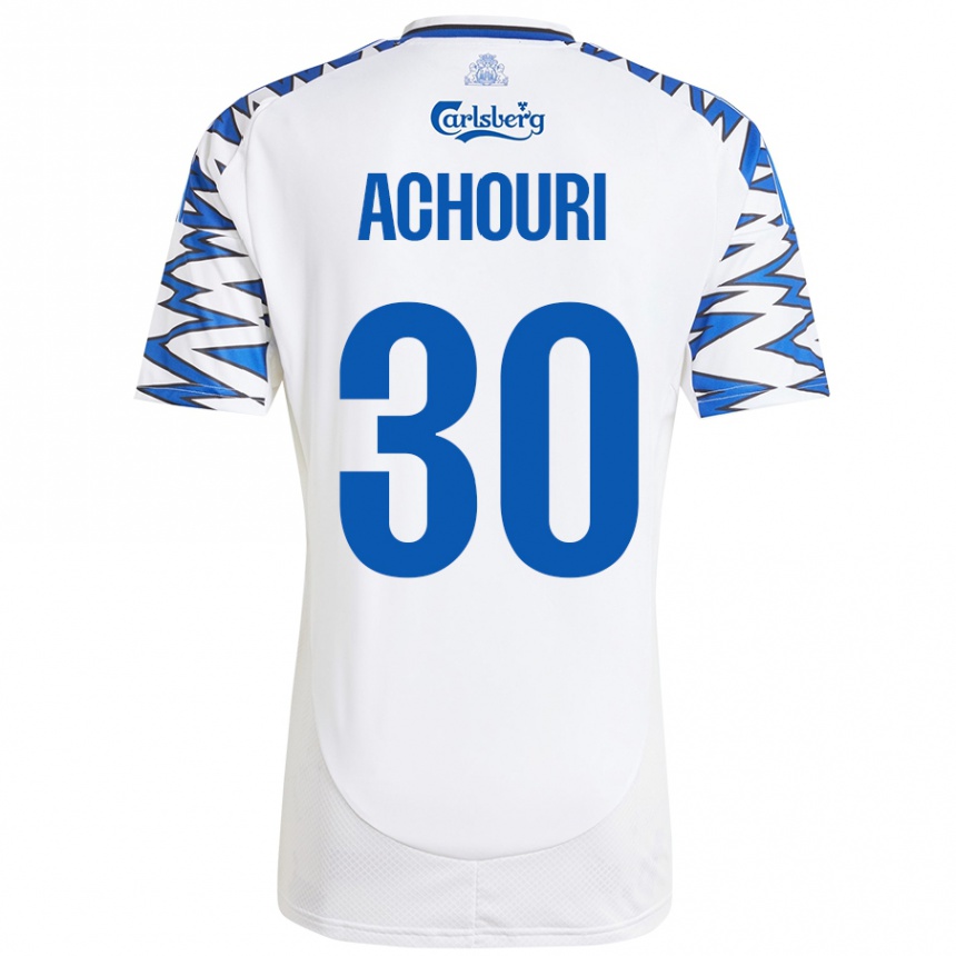 Kids Football Elias Achouri #30 White Sky Blue Home Jersey 2024/25 T-Shirt Nz