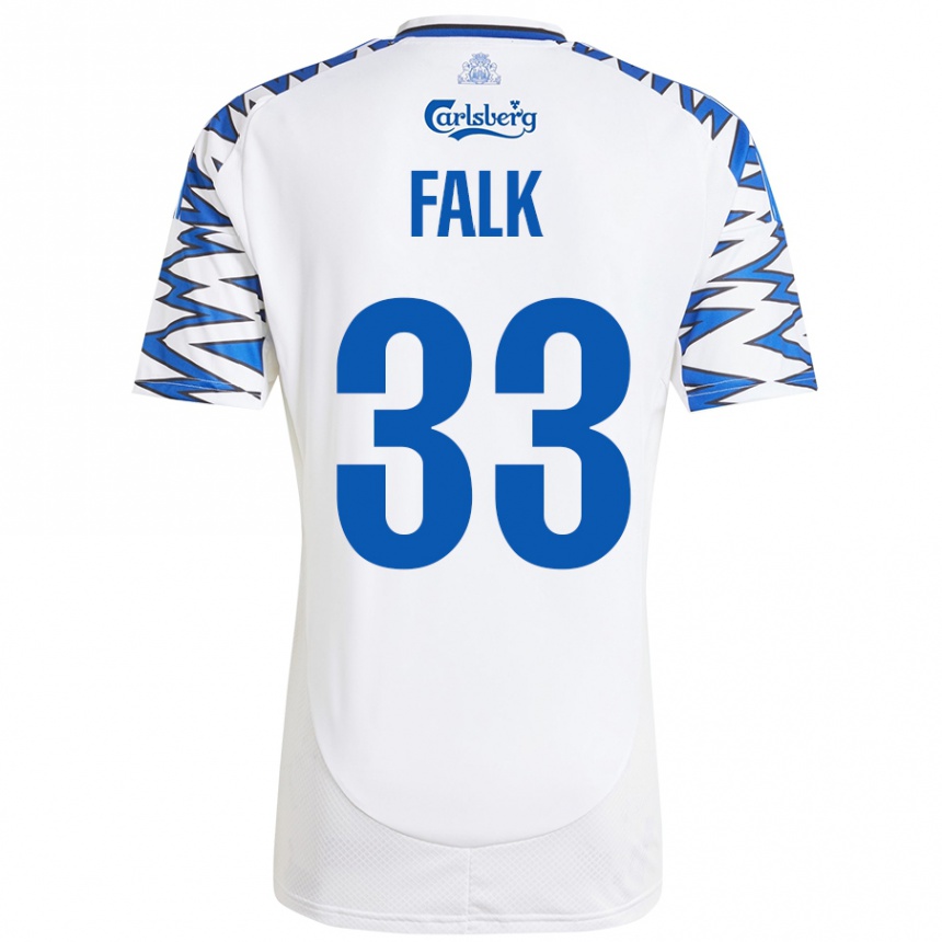 Kids Football Rasmus Falk #33 White Sky Blue Home Jersey 2024/25 T-Shirt Nz