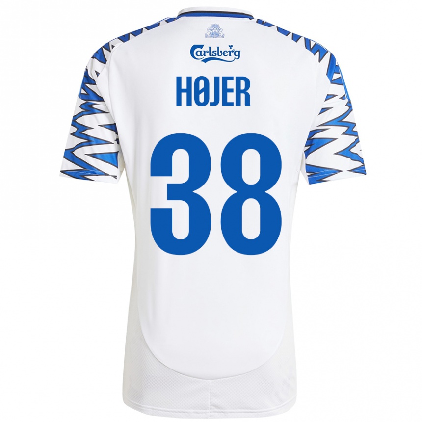 Kids Football Oliver Højer #38 White Sky Blue Home Jersey 2024/25 T-Shirt Nz