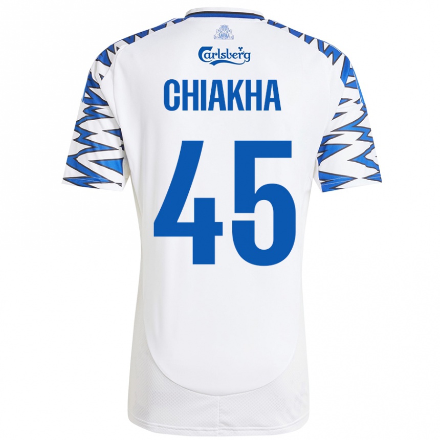 Kids Football Amin Chiakha #45 White Sky Blue Home Jersey 2024/25 T-Shirt Nz