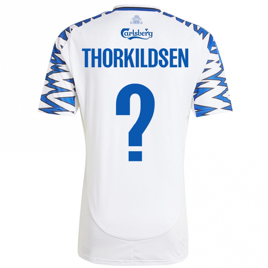 Kids Football Elias Thorkildsen #0 White Sky Blue Home Jersey 2024/25 T-Shirt Nz