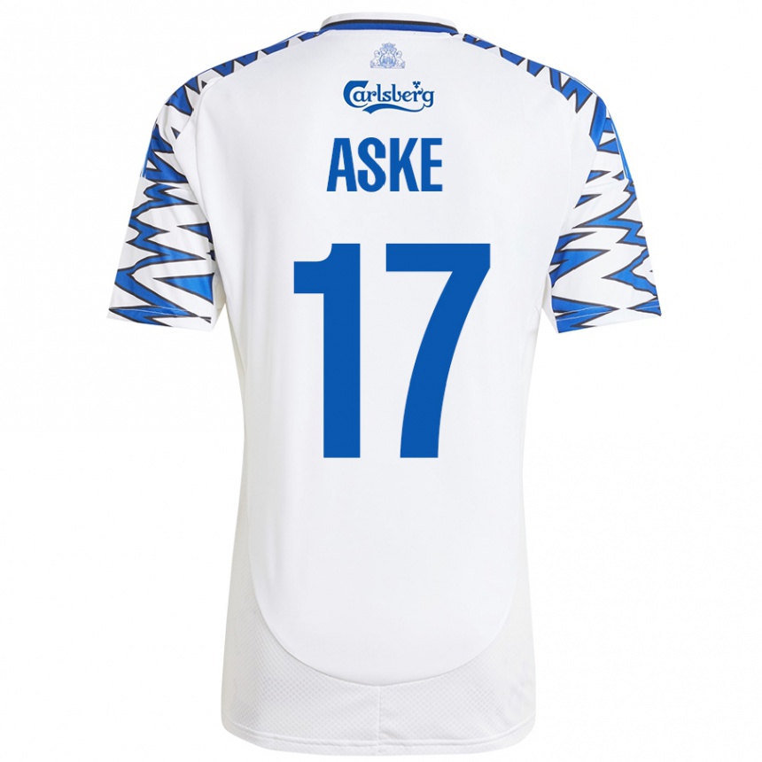 Kids Football Aske Christensen #17 White Sky Blue Home Jersey 2024/25 T-Shirt Nz