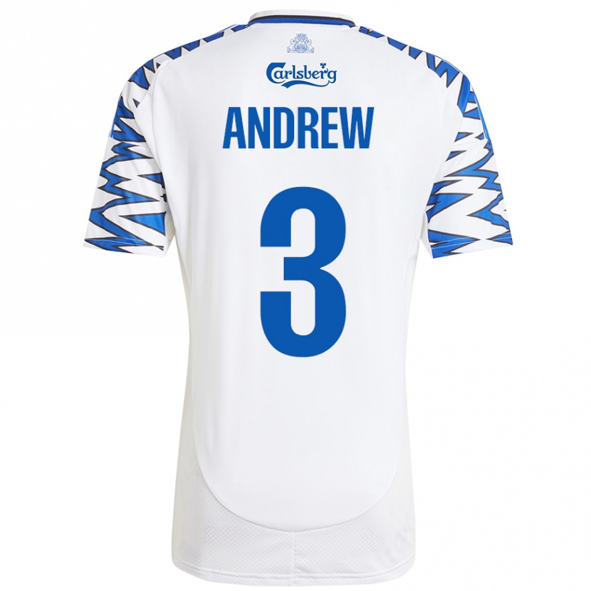 Kids Football Tristan Andrew #3 White Sky Blue Home Jersey 2024/25 T-Shirt Nz