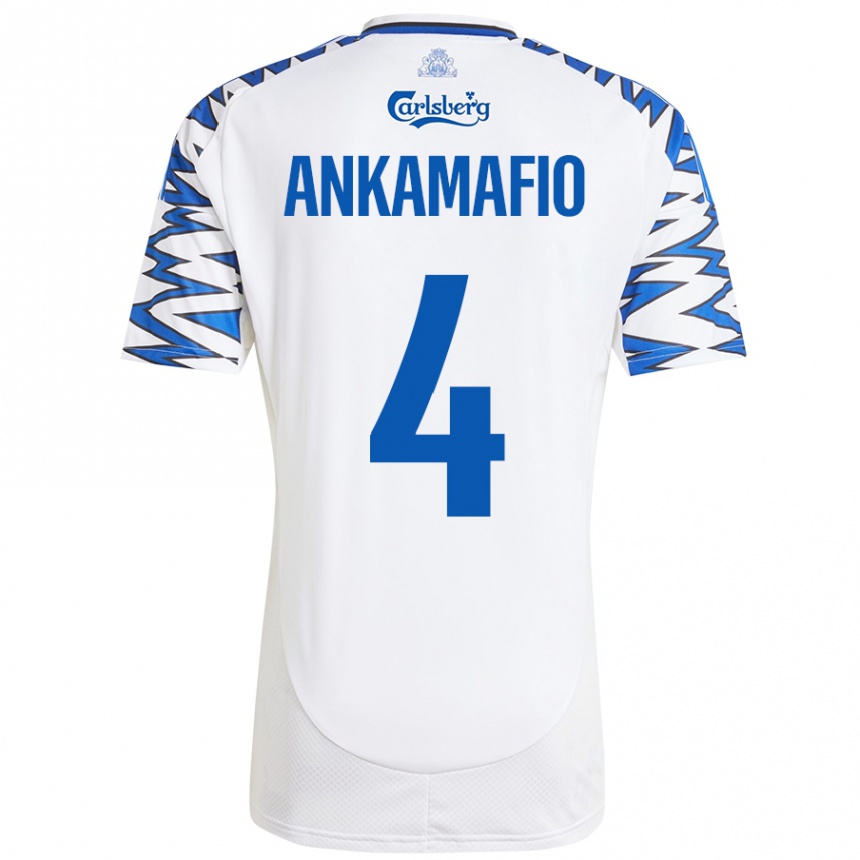 Kids Football Graham Ankamafio #4 White Sky Blue Home Jersey 2024/25 T-Shirt Nz