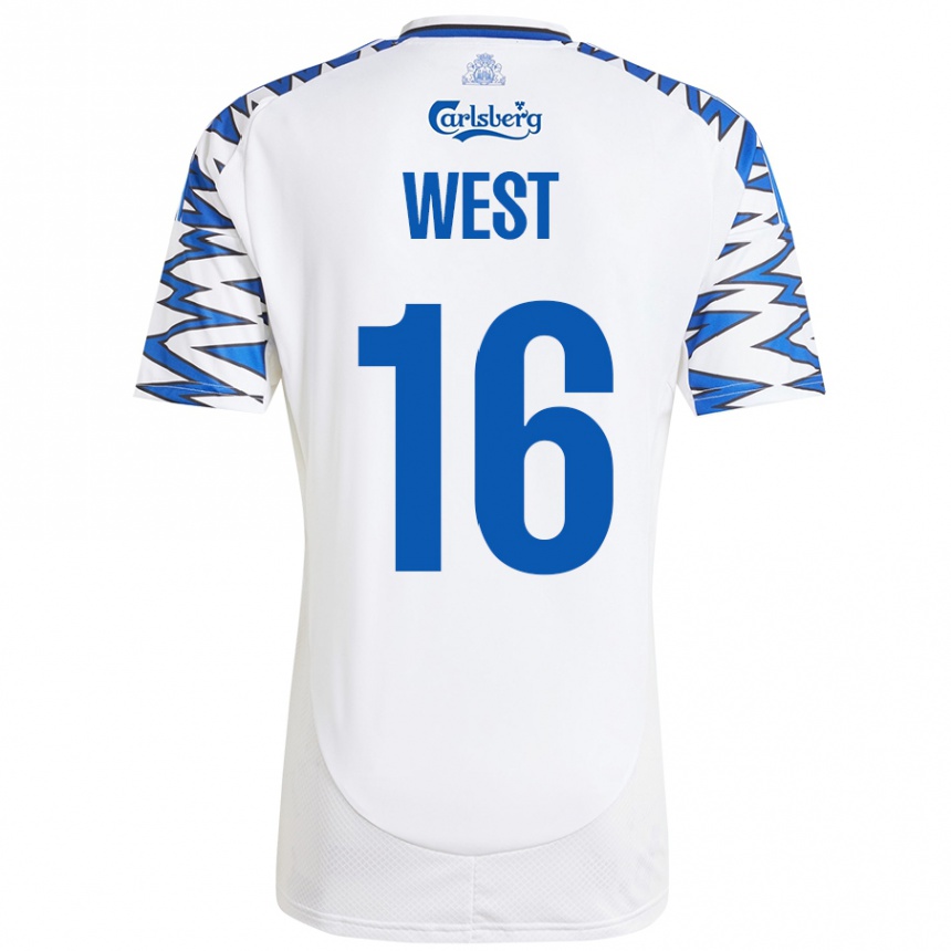 Kids Football Liam West #16 White Sky Blue Home Jersey 2024/25 T-Shirt Nz