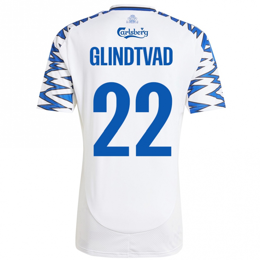 Kids Football William Glindtvad #22 White Sky Blue Home Jersey 2024/25 T-Shirt Nz