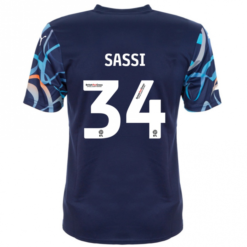 Kids Football Dan Sassi #34 Navy Blue Away Jersey 2024/25 T-Shirt Nz