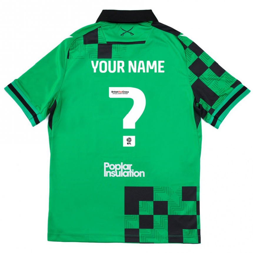 Kids Football Your Name #0 Green Black Away Jersey 2024/25 T-Shirt Nz