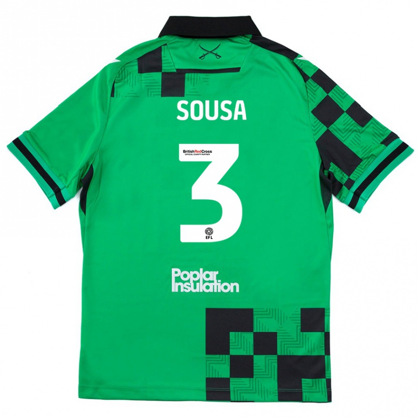 Kids Football Lino Sousa #3 Green Black Away Jersey 2024/25 T-Shirt Nz