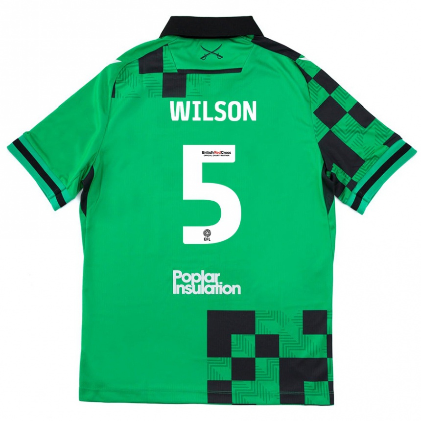 Kids Football James Wilson #5 Green Black Away Jersey 2024/25 T-Shirt Nz