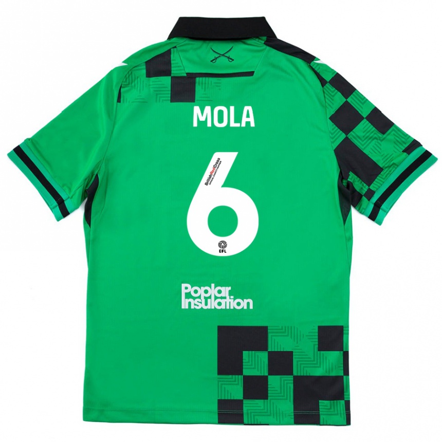 Kids Football Clinton Mola #6 Green Black Away Jersey 2024/25 T-Shirt Nz