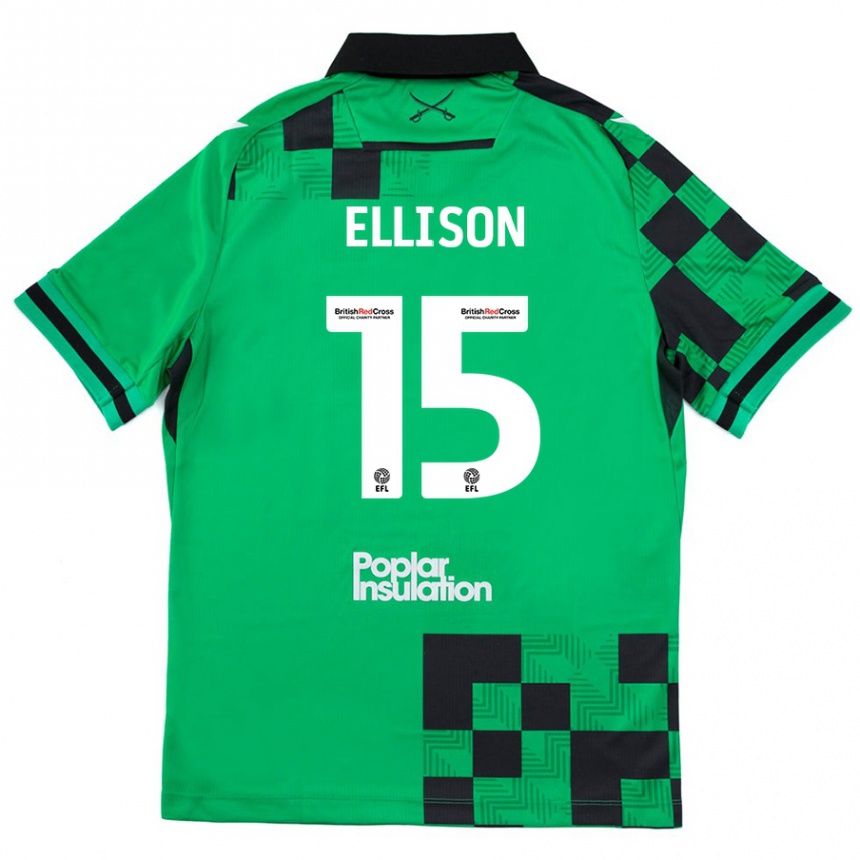 Kids Football Dan Ellison #15 Green Black Away Jersey 2024/25 T-Shirt Nz