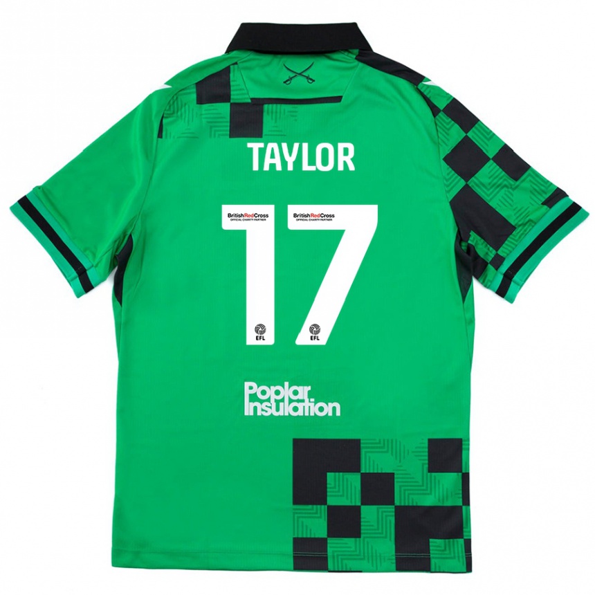 Kids Football Connor Taylor #17 Green Black Away Jersey 2024/25 T-Shirt Nz