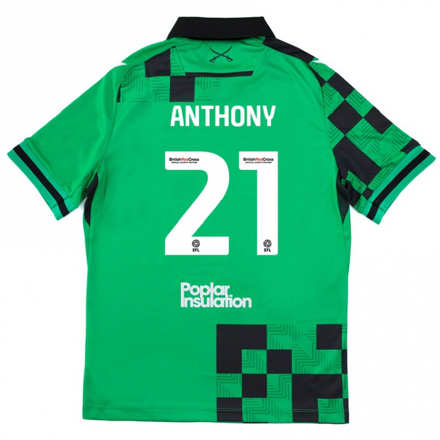 Kids Football Micah Anthony #21 Green Black Away Jersey 2024/25 T-Shirt Nz