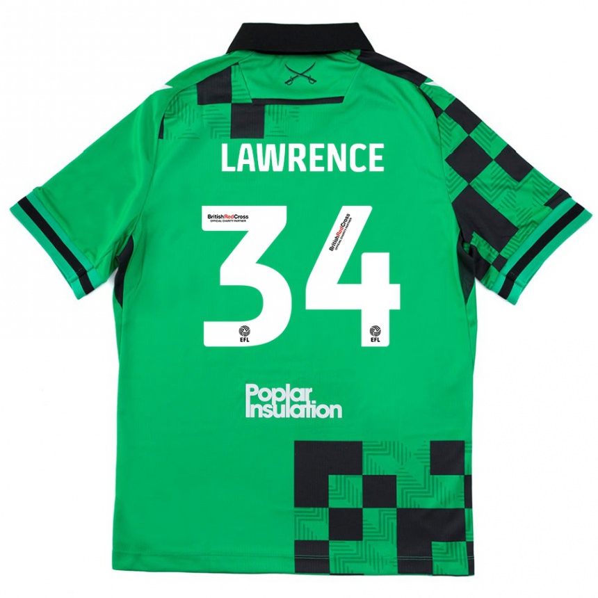 Kids Football Jerry Lawrence #34 Green Black Away Jersey 2024/25 T-Shirt Nz