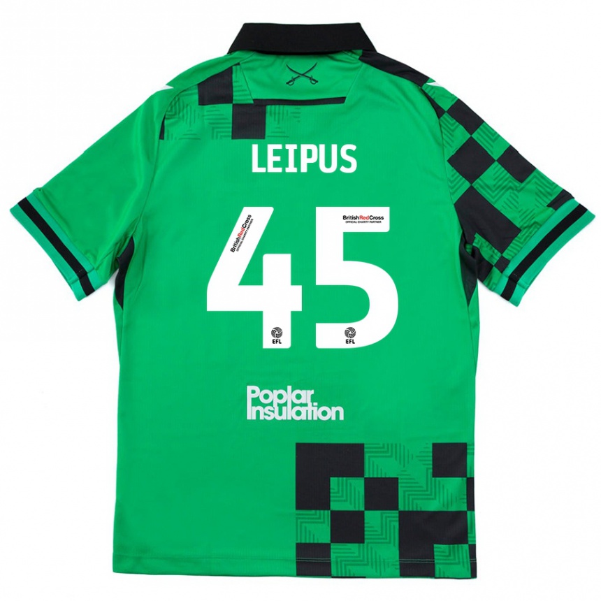 Kids Football Brooklyn Leipus #45 Green Black Away Jersey 2024/25 T-Shirt Nz