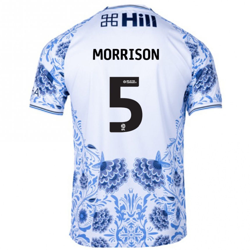 Kids Football Michael Morrison #5 White Blue Away Jersey 2024/25 T-Shirt Nz