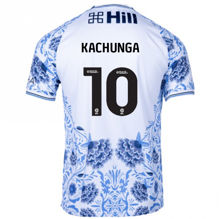 Kids Football Elias Kachunga #10 White Blue Away Jersey 2024/25 T-Shirt Nz